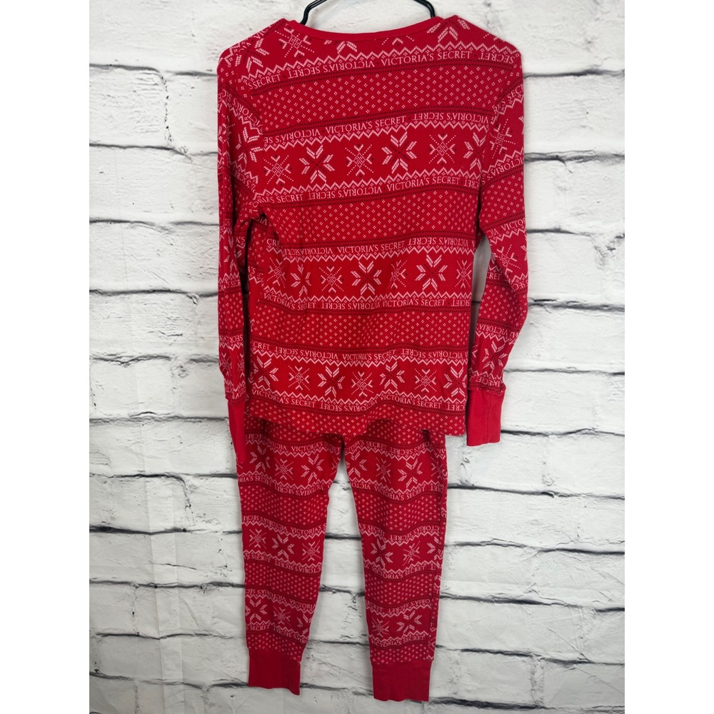 Victorias Secret Red Fair Isle Thermal Pajama Set Long Sleeve Top Leggings Large - Picture 4 of 10